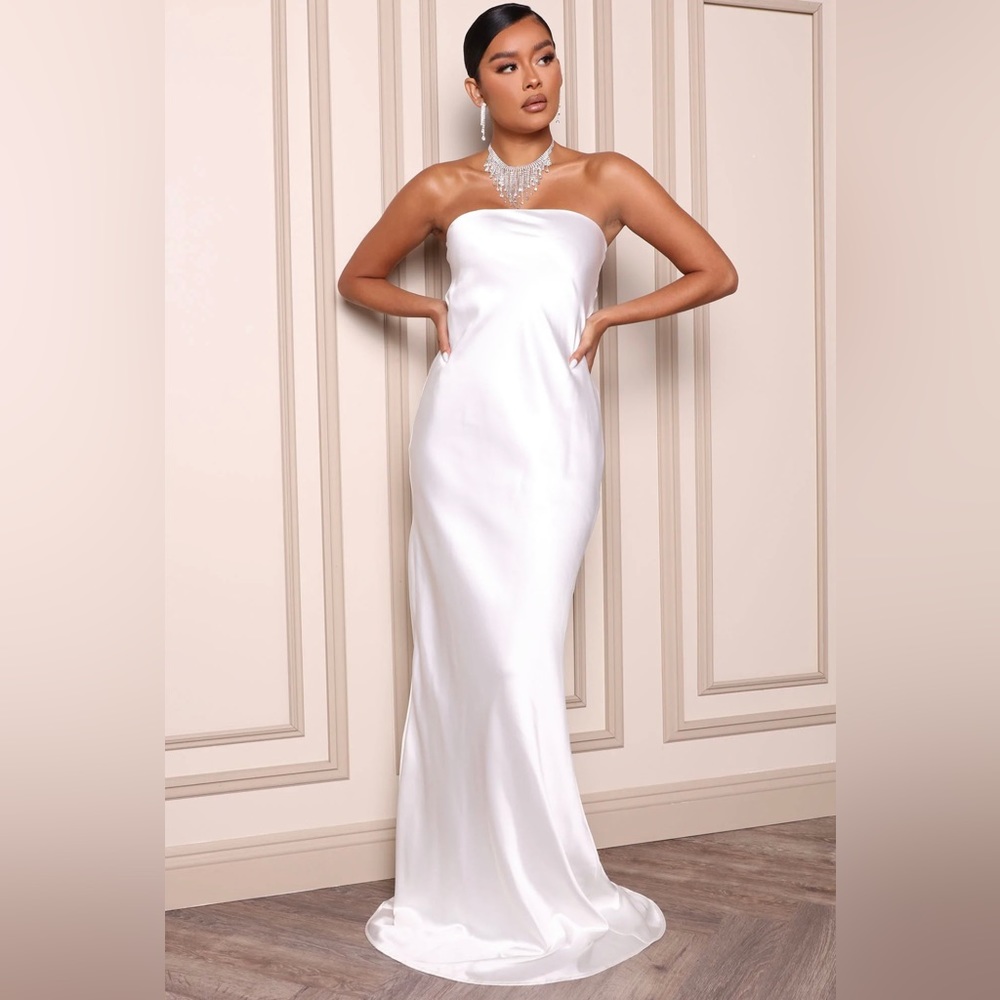 She's So Sweet Satin Maxi Dress - White by Fashion Nova